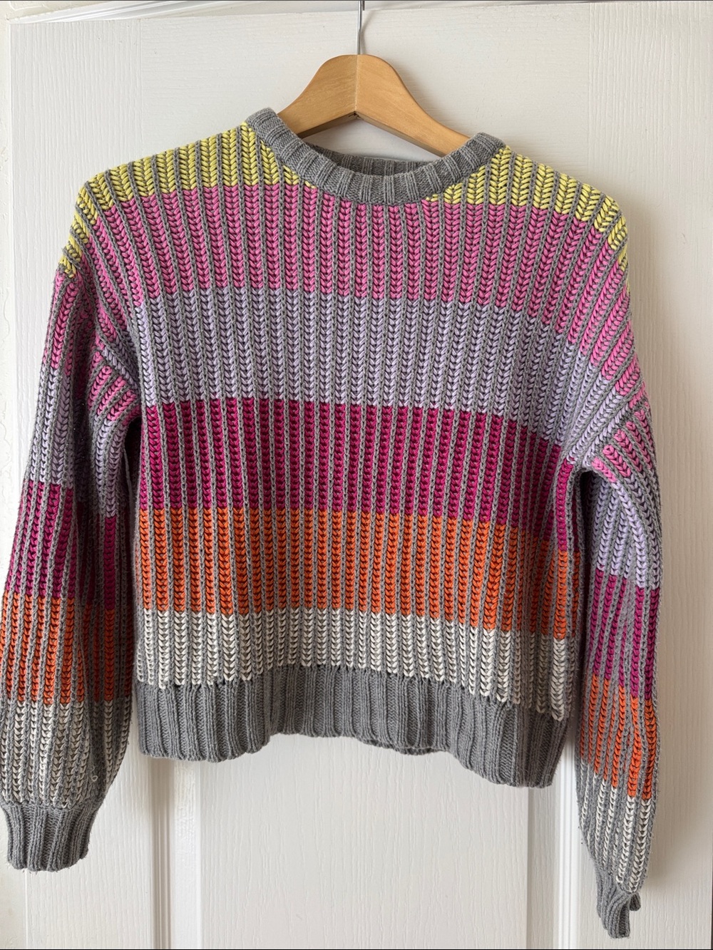 Treasure & Bond Ribbed Crewneck Sweater in Gray, Pink, Orange & Yellow